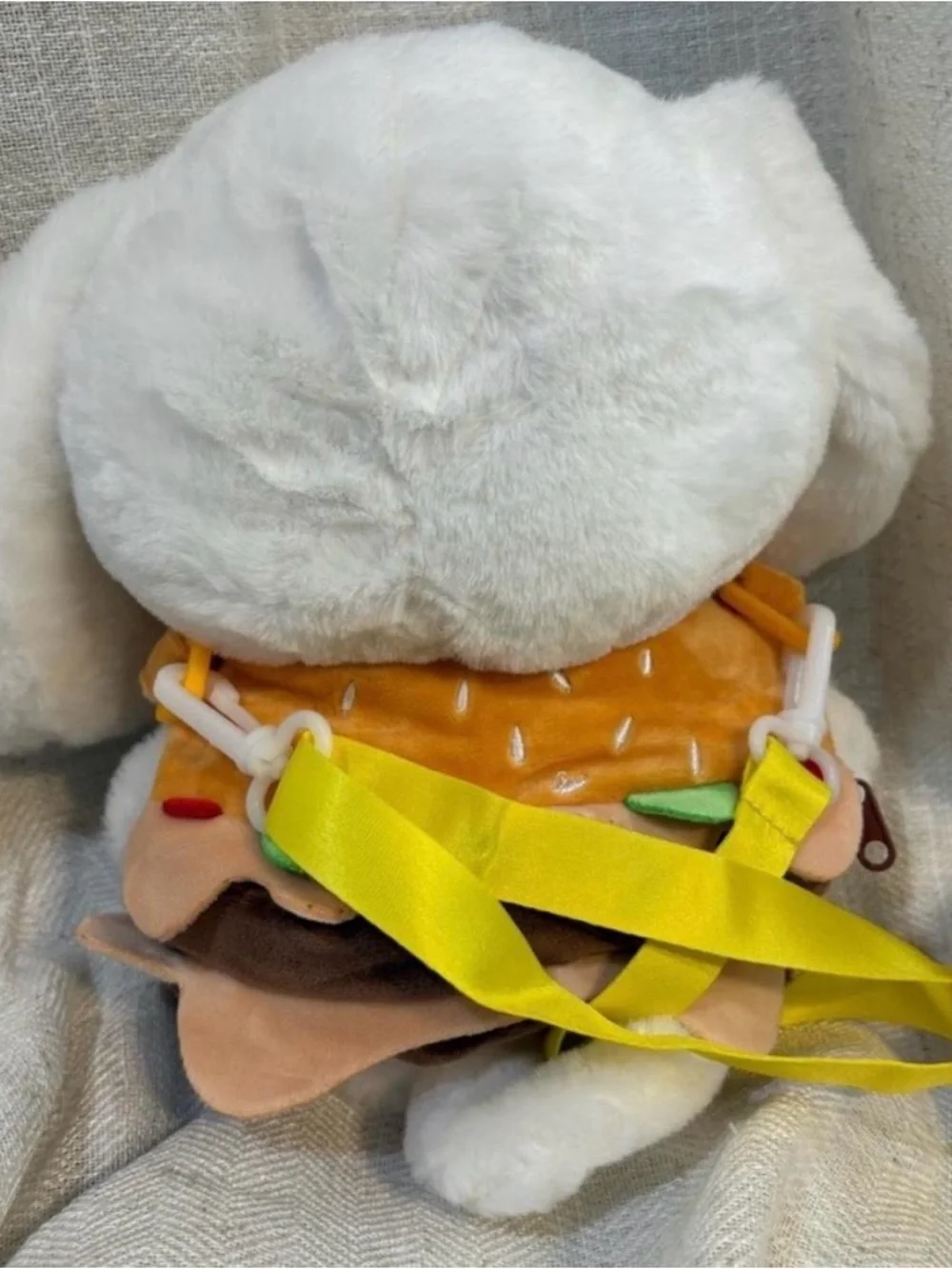 Plush White Cinna Bunny Burger Backpack/Crossbody - NWOT